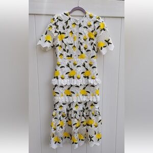 Just Me Floral Lace Fit and Flare Trim Midi Dress Size Medium